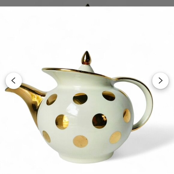 White And Gold Polka Dot Ceramic Teapot - Picture 1 of 1